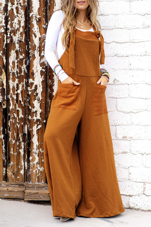 Knotted Straps Patch Pocket Wide Leg Jumpsuit